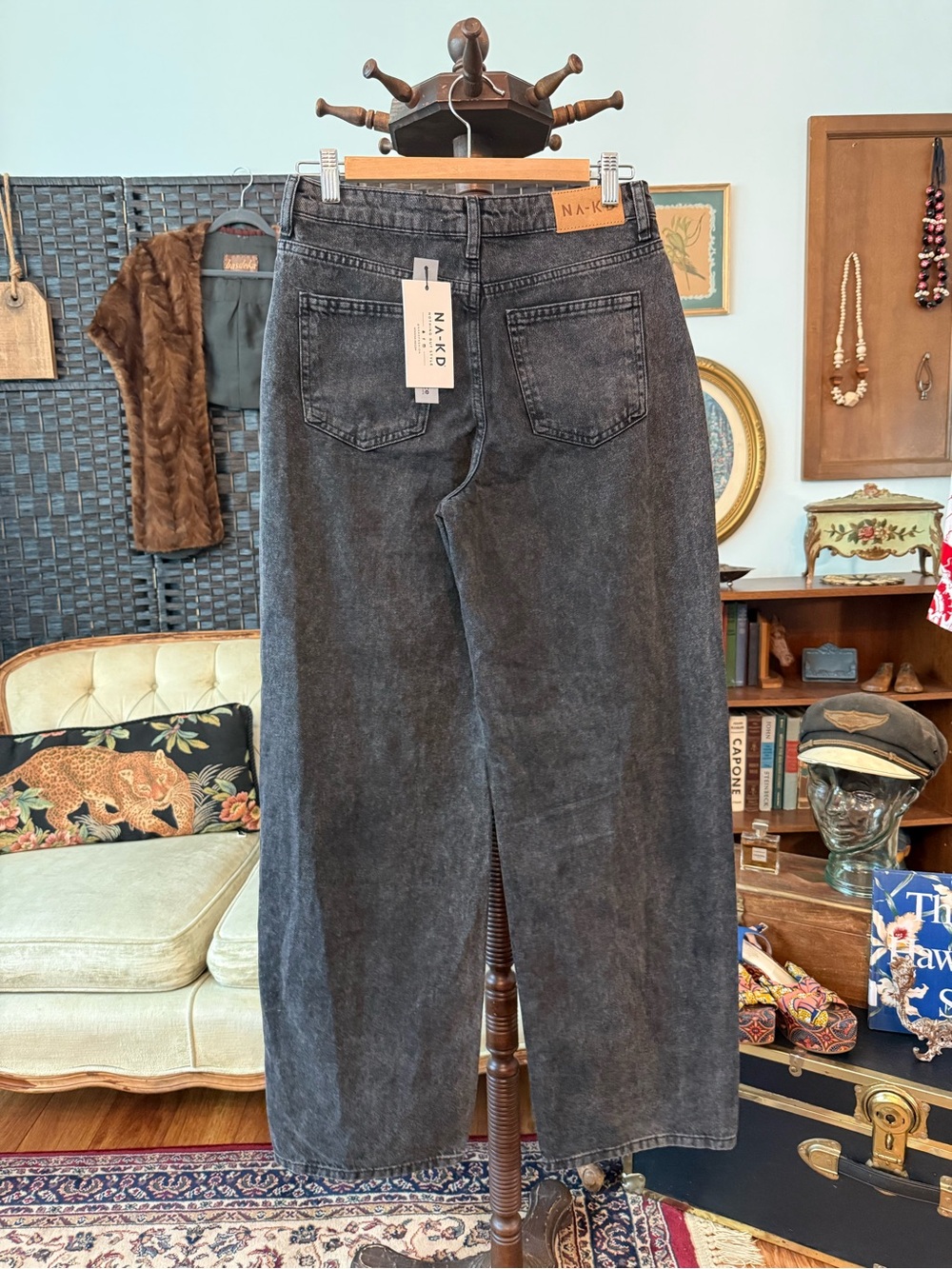 🖤 NA-KD Wide Leg Mid Waist Jeans NWT Vintage Grey EU 36